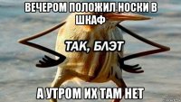 вечером положил носки в шкаф а утром их там нет