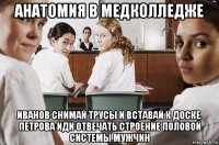 анатомия в медколледже иванов снимай трусы и вставай к доске. петрова иди отвечать строение половой системы мужчин