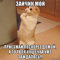 зайчик мой приезжай поскорее домой, а то твоя кошечка уже заждалась!!