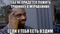 тебе не придётся ложить травинку в муравейник если у тебя есть вэдим