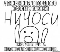 денис живет в горелово и сосет у парней! никого лучше на красносельском шоссе нет!