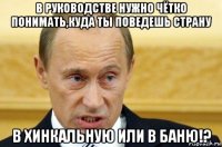 в руководстве нужно чётко понимать,куда ты поведешь страну в хинкальную или в баню!?