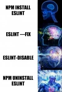 npm install eslint Eslint —fix Eslint-disable Npm uninstall eslint