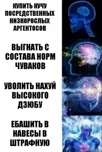 купить кучу посредственных низкорослых аргентосов выгнать с состава норм чуваков уволить нахуй высокого дзюбу ебашить в навесы в штрафную