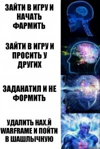 Зайти в игру и начать фармить Зайти в игру и просить у других Заданатил и не формить Удалить нах.й Warframe и пойти в шашлычную