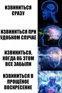 Извиниться сразу Извиниться при удобном случае Извиниться, когда об этом все забыли Извиниться в прощёное воскресение