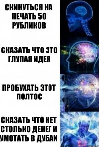 Скинуться на печать 50 рубликов Сказать что это глупая идея Пробухать этот полтос Сказать что нет столько денег и умотать в дубаи