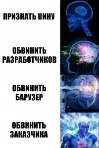 Признать вину Обвинить разработчиков Обвинить барузер Обвинить заказчика