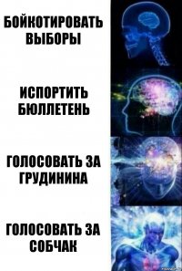 Бойкотировать выборы Испортить бюллетень Голосовать за Грудинина Голосовать за Собчак