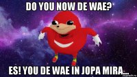 do you now de wae? es! you de wae in jopa mira...