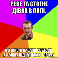 реве та стогне дівка в полі. а в школі пацани єбуться. ая сижу під кущами і дрочу