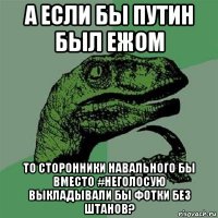 а если бы путин был ежом то сторонники навального бы вместо #неголосую выкладывали бы фотки без штанов?