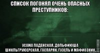 список погонял очень опасных преступников: усама ладенская, дольфиюша шикльгруюерская, гаспарян, гузель и мафиозник