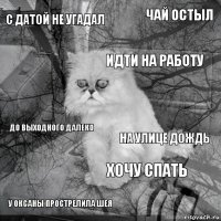 С датой не угадал На улице дождь Идти на работу У Оксаны прострелила шея До выходного далеко Чай остыл Хочу спать   