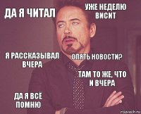 Да я читал Уже неделю висит Я рассказывал вчера Да я всё помню Там то же, что и вчера Опять новости?    