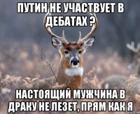 путин не участвует в дебатах ? настоящий мужчина в драку не лезет, прям как я