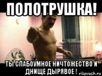 полотрушка! ты слабоумное ничтожество и днище дырявое !