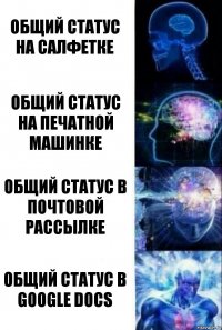 общий статус на салфетке общий статус на печатной машинке общий статус в почтовой рассылке общий статус в google docs