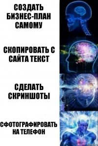 создать бизнес-план самому скопировать с сайта текст сделать скриншоты сфотографировать на телефон