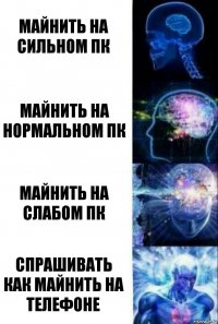 Майнить на сильном пк Майнить на нормальном пк Майнить на слабом пк Спрашивать как майнить на телефоне