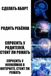 Сделать аборт Родить ребёнка Спросить у родителей, стоит ли рожать Спросить у ноунеймов в интернете, стоит ли рожать