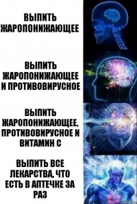 выпить жаропонижающее выпить жаропонижающее и противовирусное выпить жаропонижающее, противовирусное и витамин С выпить все лекарства, что есть в аптечке за раз