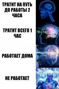 Тратит на путь до работы 2 часа Тратит всего 1 час Работает дома не работает