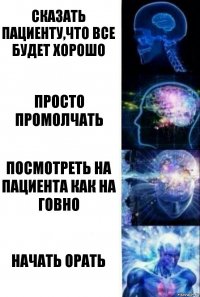 Сказать пациенту,что все будет хорошо Просто промолчать Посмотреть на пациента как на говно Начать орать