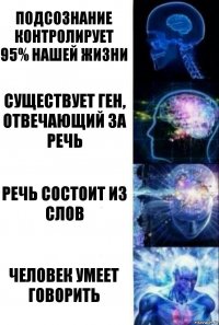 Подсознание контролирует 95% нашей жизни Существует ген, отвечающий за речь Речь состоит из слов Человек умеет говорить