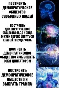 построить демократическое общество свободных людей построить демократическое общество и до конца жизни переизбираться главой государства Построить демократическое общество и объявить себя диктатором Построить демократическое общество и выбрать Трампа