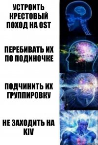 Устроить крестовый поход на OST Перебивать их по подиночке Подчинить их группировку Не заходить на KIV