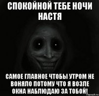 спокойной тебе ночи настя самое главное чтобы утром не воняло потому что я возле окна наблюдаю за тобой!