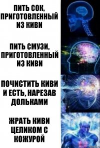 Пить сок, приготовленный из киви Пить смузи, приготовленный из киви Почистить киви и есть, нарезав дольками Жрать киви целиком с кожурой