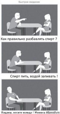 Как правильно разбавлять спирт ? Спирт пить, водой запивать ! Пацаны, несите кольцо ! Женюсь !