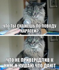 Что ты скажешь по поводу карасей? Что не привередлив к ним, и кушаю что дают