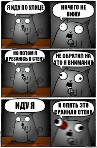 я иду по улице ничего не вижу но потом я врезаюсь в стену не обратил на это я внимания иду я и опять это сранная стена