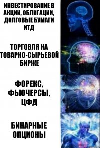 инвестирование в акции, облигации, долговые бумаги итд торговля на товарно-сырьевой бирже форекс, фьючерсы, цфд бинарные опционы