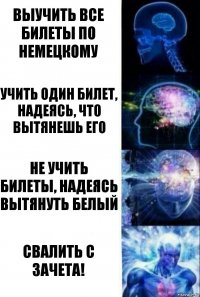 Выучить все билеты по немецкому Учить один билет, надеясь, что вытянешь его Не учить билеты, надеясь вытянуть белый Свалить с зачета!