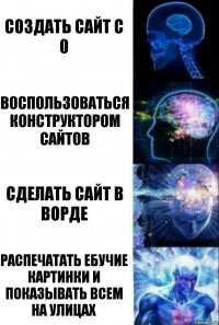 Создать сайт с 0 Воспользоваться конструктором сайтов Сделать сайт в ворде Распечатать ебучие картинки и показывать всем на улицах