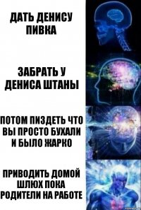 Дать Денису пивка Забрать у Дениса штаны Потом пиздеть что вы просто бухали и было жарко Приводить домой шлюх пока родители на работе