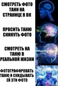 Смотреть фото Тани на странице в вк Просить Таню скинуть фото Смотреть на Таню в реальной жизни Фотографировать Таню и скидывать ей эти фото