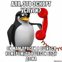 ало, это эскорт услуги? ой мам прости я ошибся номером, да к шести буду дома