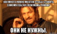 как много нужно мозгов,чтобы ставить самому себе на свои мемы лайки? они не нужны.