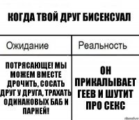 Когда твой друг бисексуал Потрясающе! Мы можем вместе дрочить, сосать друг у друга, трахать одинаковых баб и парней! Он прикалывает геев и шутит про секс