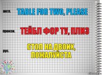 Table for two, please Тейбл фор ту, плиз стол на двоих, пожалуйста