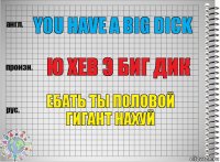 You have a big dick Ю хев э биг дик ЕБАТЬ ТЫ ПОЛОВОЙ ГИГАНТ НАХУЙ