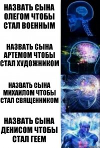 Назвать сына Олегом чтобы стал военным Назвать сына Артемом чтобы стал художником Назвать сына Михаилом чтобы стал священником Назвать сына Денисом чтобы стал геем