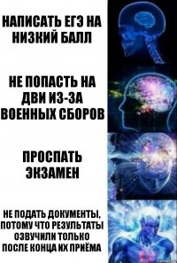 Написать ЕГЭ на низкий балл Не попасть на дви из-за военных сборов проспать экзамен не подать документы, потому что результаты озвучили только после конца их приёма