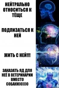 Нейтрально относиться к тёще Подлизаться к ней Жить с ней!!! Заказать яд для неё в ветеринарии вместо собаки)0)))0