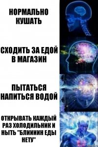 Нормально кушать Сходить за едой в магазин Пытаться напиться водой Открывать каждый раз холодильник и ныть "блиииин еды нету"